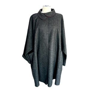 OSGOOD SMUK Vintage 70% Wool 30% Polyester Swing Coat Grey Suede Appliqué Back